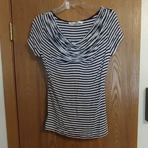 Navy blue and white striped blouse